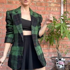 Carlisle Green Black Plaid Wool Blazer Jacket 6 Old Money Preppy Career Academia
